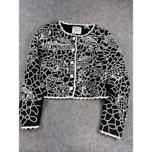 VTG 90s Michael Simon Car Crop Cardigan Womens L Black Novelty Whimsygoth Artsy